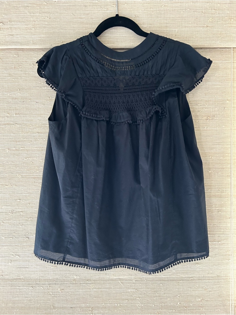 J Crew Women’s Black Smocked Ruffle Sleeve Top in black
